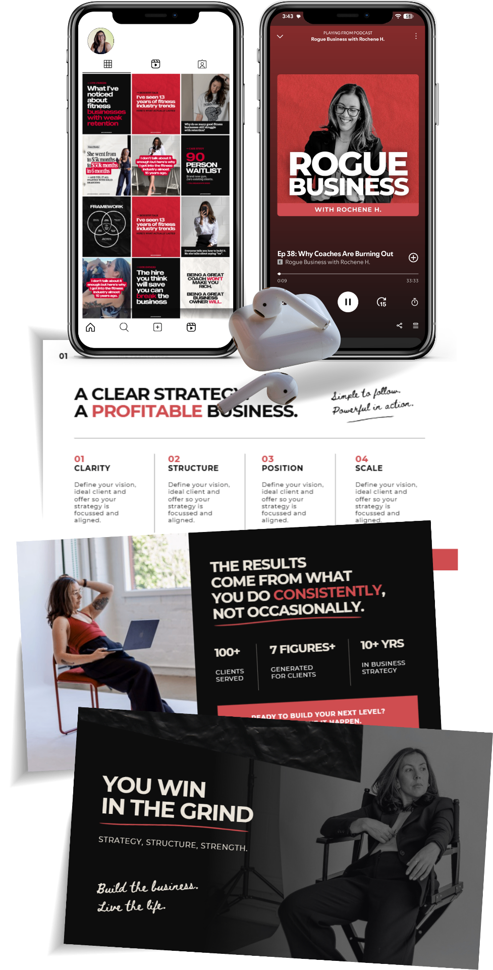 Rochene Higginson — Founders Academy brand and content mockup